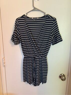 Billabong Navy and White Striped Wrap Romper